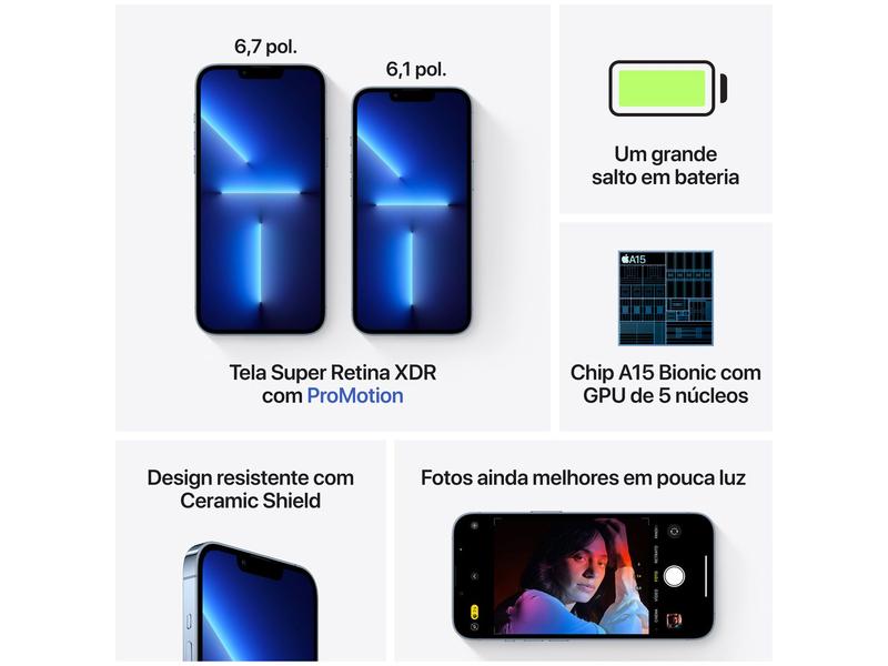 Apple iPhone 13 Pro Max 256GB Azul-Sierra - Tela 6,7” 12MP iOS